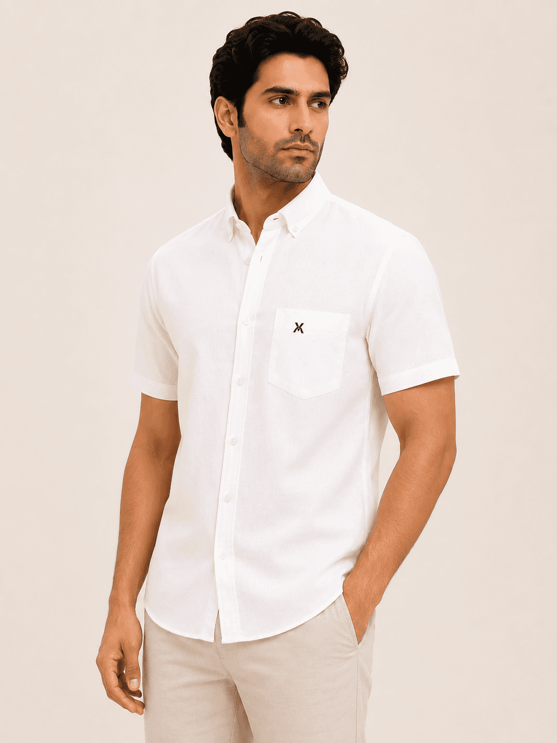 Ivory White Linen Half Sleeve Shirt - Ivory White
