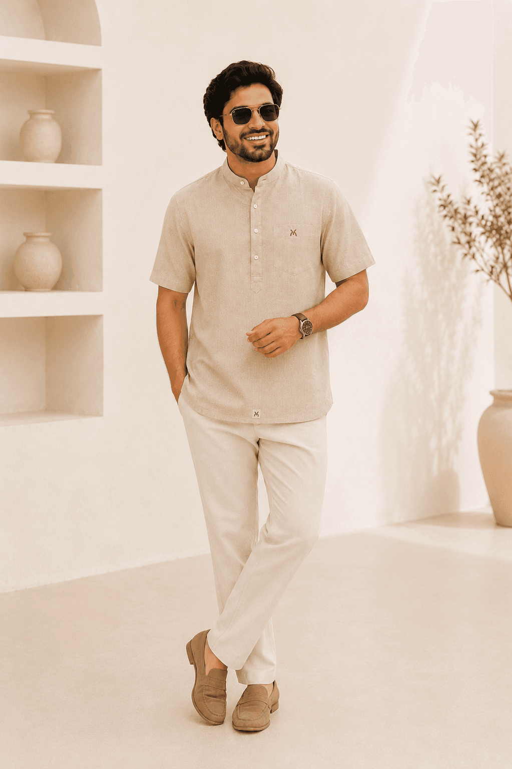 Linen Short Kurtas Half Sleeve - VCHUKI
