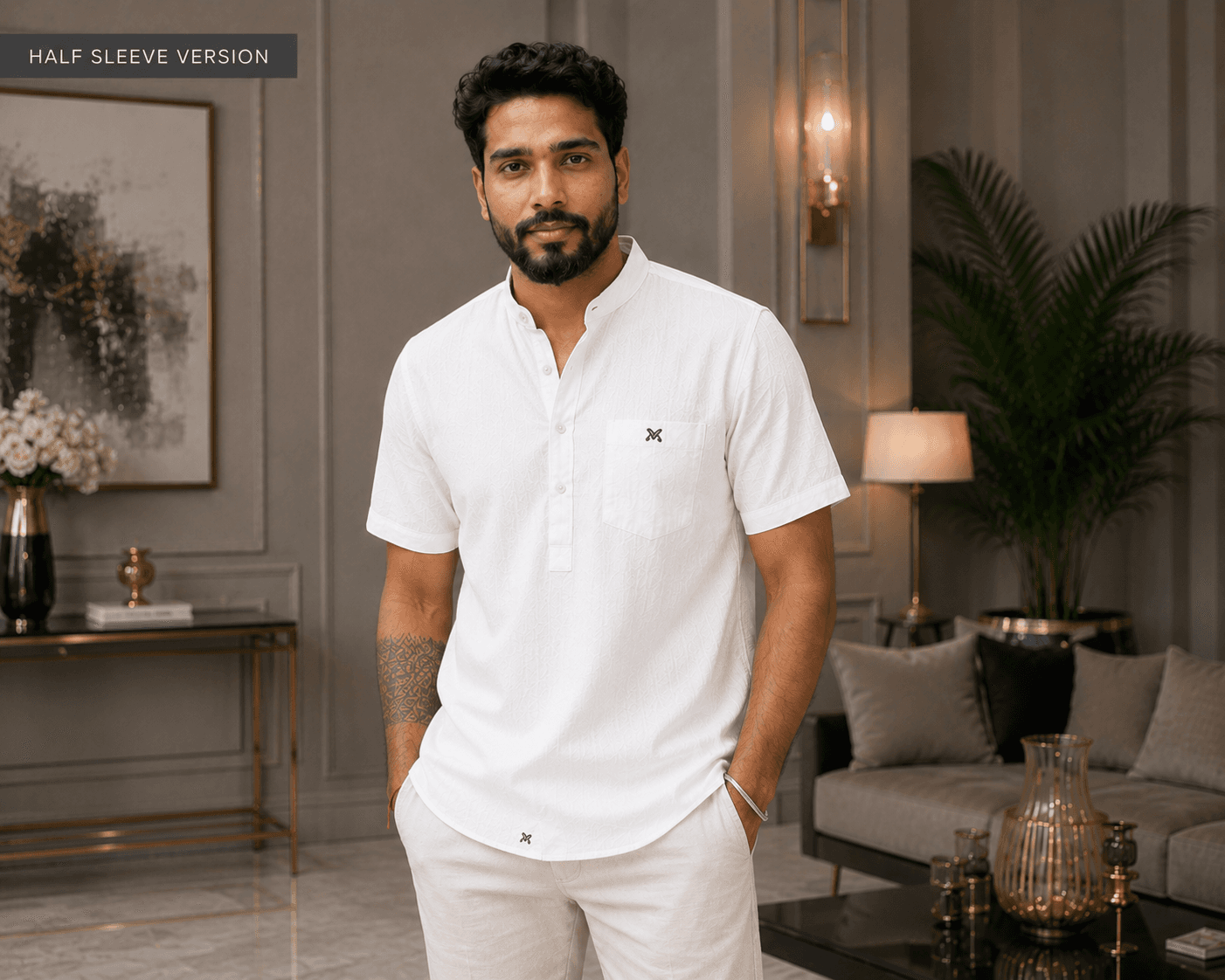 Ivory White Short Kurta Half Sleeve - Ivory White