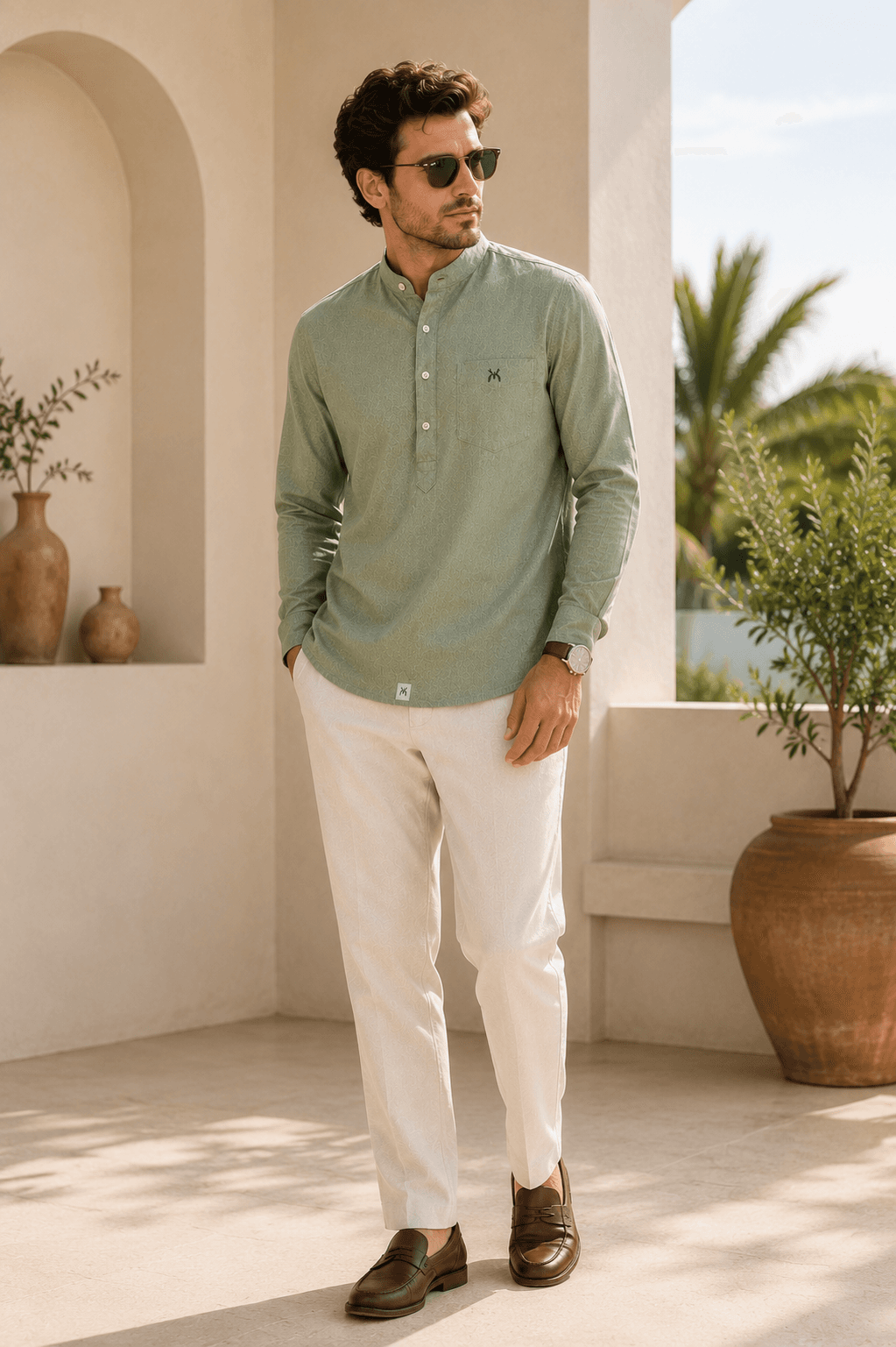 Olive Green Short Kurta Full Sleeve - Olive Green